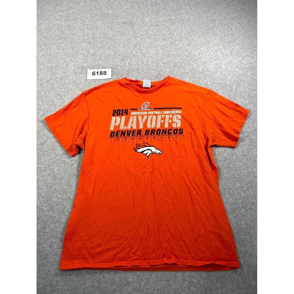 Denver‎ Broncos T Shirt Mens L Orange Cotton Delta NFL 2014 Playoffs Football
